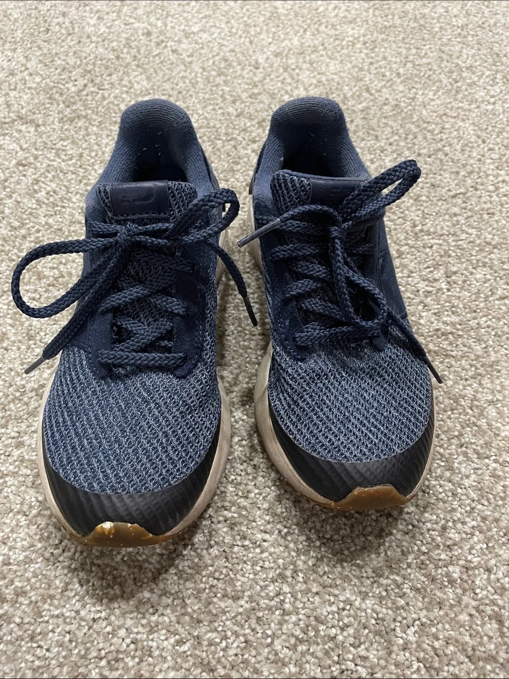New Balance Navy Knit Athletic Sneakers with Tan Accents (Kids)